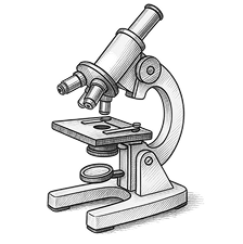 A black and white, hand-drawn illustration of a compound microscope.