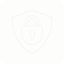 A white line icon of a padlock inside a shield on a light-colored background.