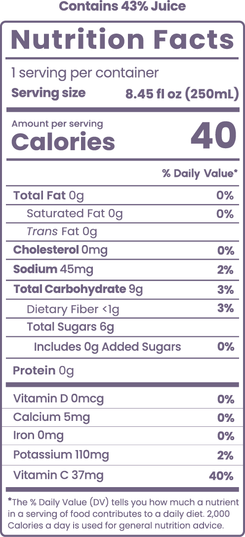Nutrition facts label showing calories, serving size, and nutrient information.