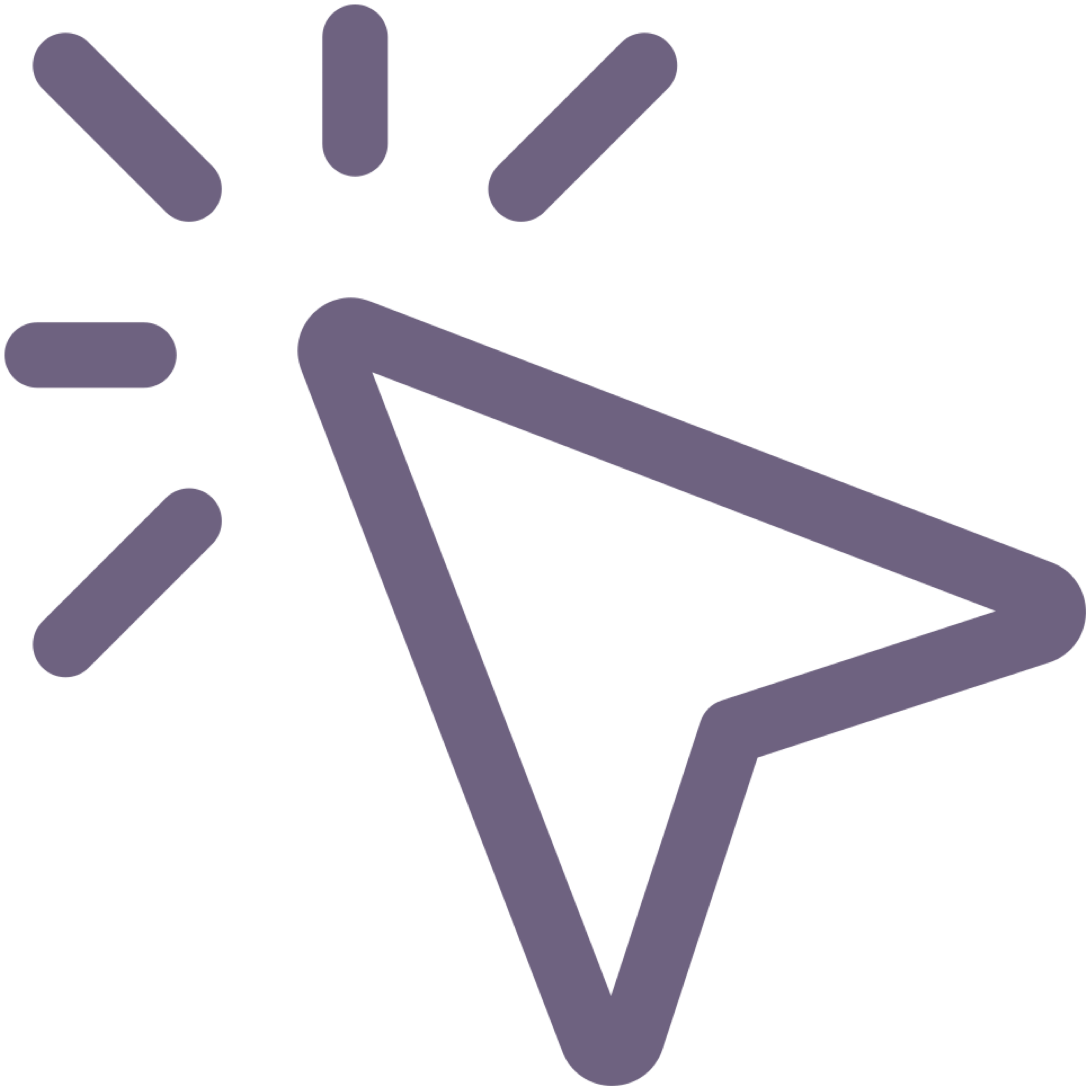 A purple computer mouse cursor with click lines emanating.