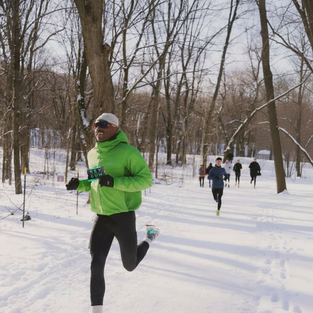 man running in the snow