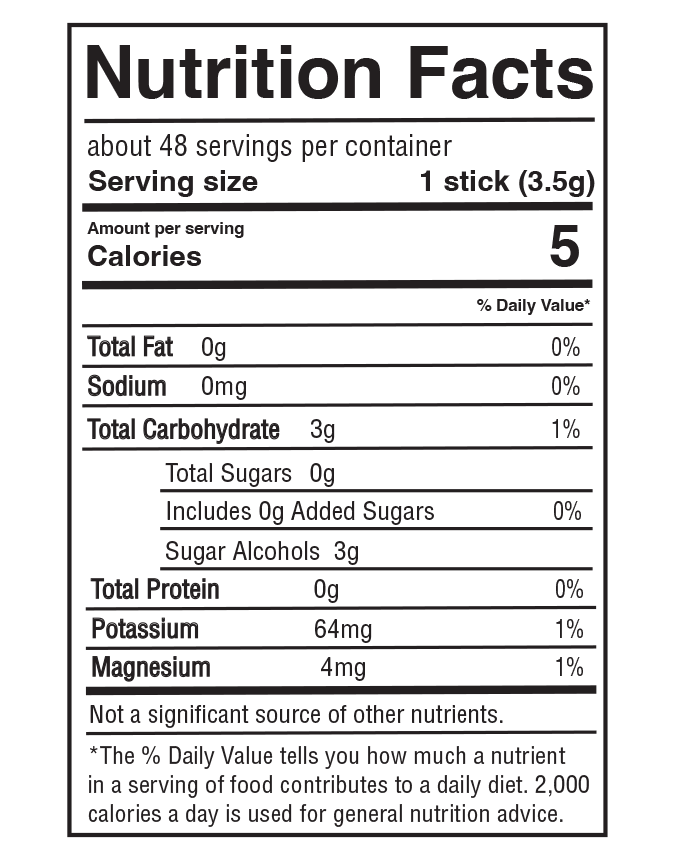 Nutrition facts label showing calories, fat, sodium, carbohydrates, protein, potassium, and magnesium content.