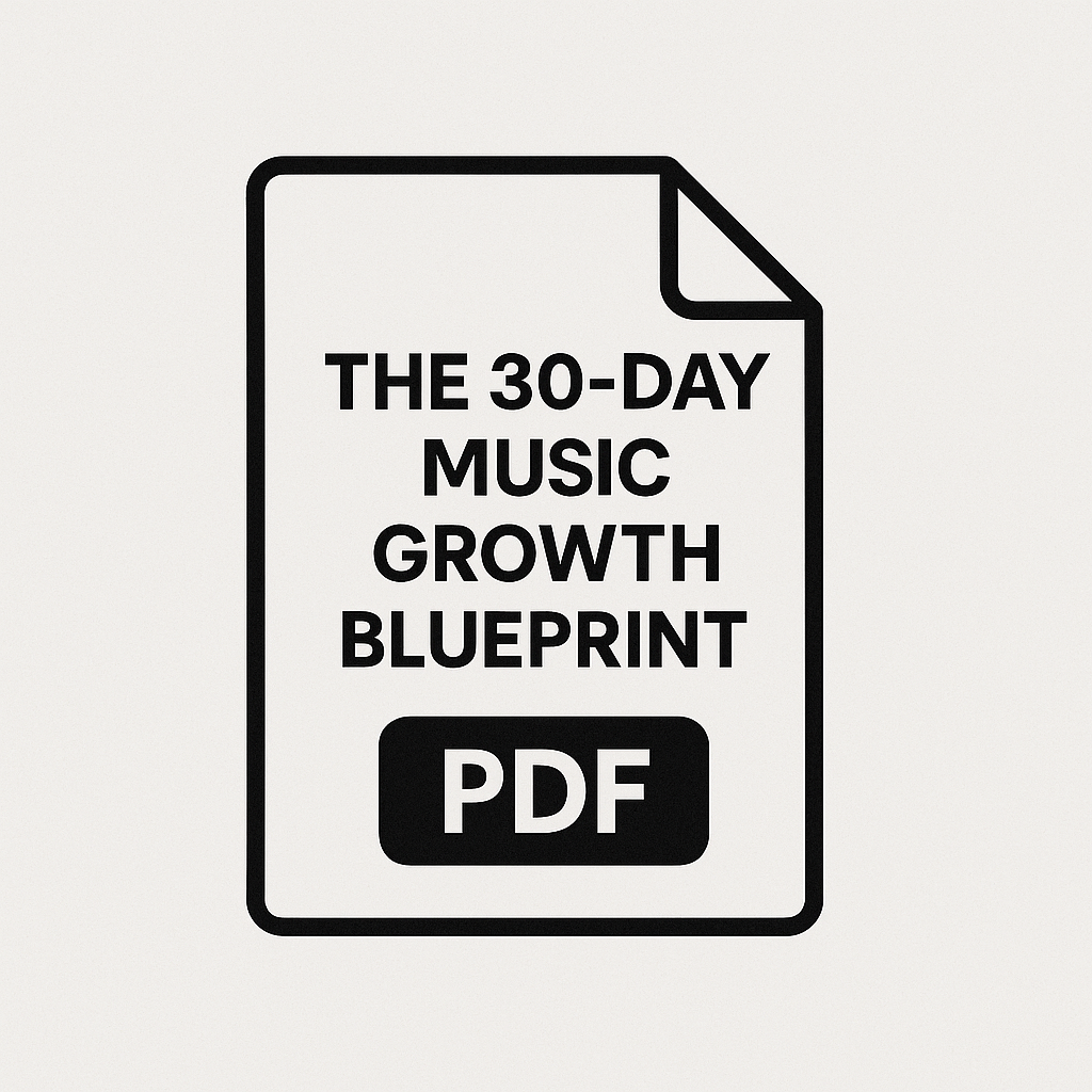 Document icon labeled 'The 30-Day Music Growth Blueprint PDF'.