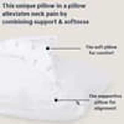 A diagram of a pillow with callouts highlighting its soft and supportive sections for comfort and alignment.