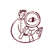 Illustration of a person looking at a coffee bean through a giant looking glass.