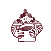 Illustration of a person holding a giant coffee cup and taking a deep breath.