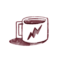 Illustration of a coffee cup with a lightning bolt design on the front.