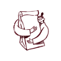 Illustration of a person holding a giant bag of coffee.