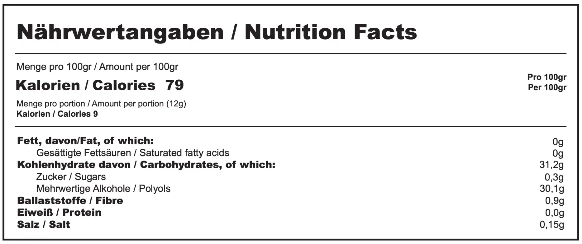 Nährwerttabelle BoostBites Kreatin Gummies Kirsche – 9 Kalorien pro Portion, zuckerfrei