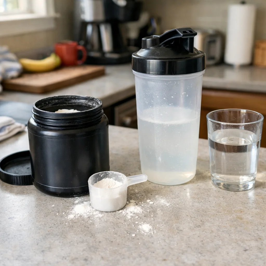 Kreatin Pulver mit Shaker und Messlöffel – aufwendige Vorbereitung im Vergleich