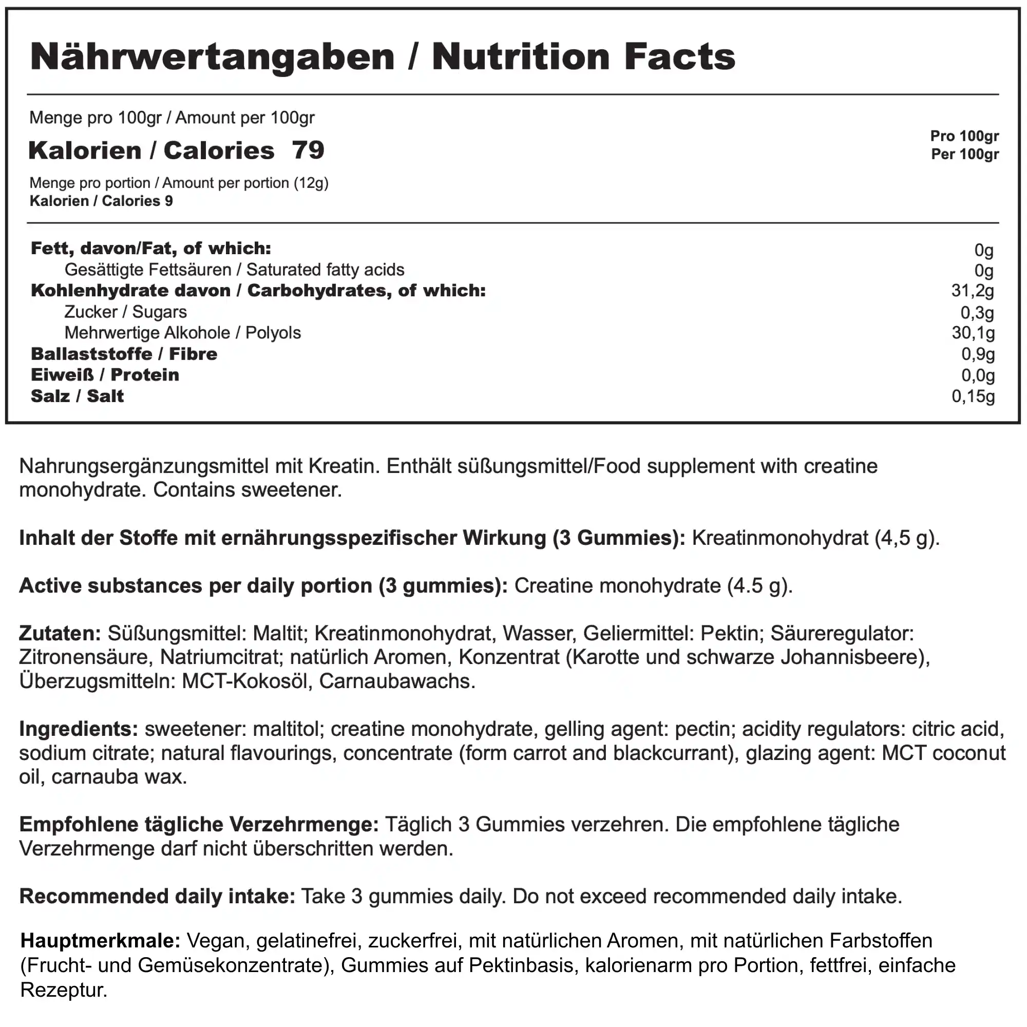 Kreatin Gummies Produktverpackung Vorderansicht