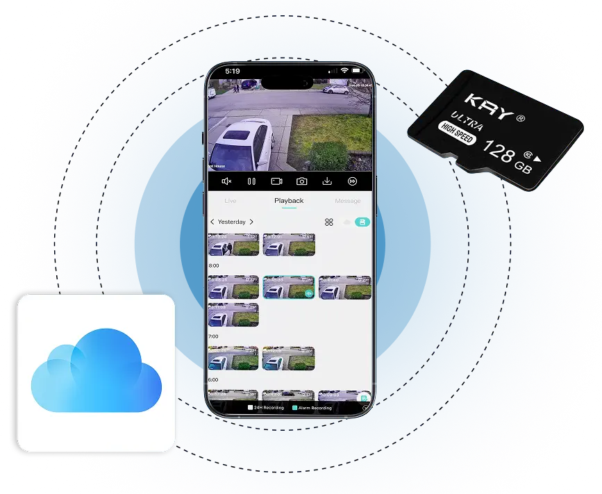 Image showing steps to use cloud storage on a smartphone, featuring icons and text instructions for easy understanding.