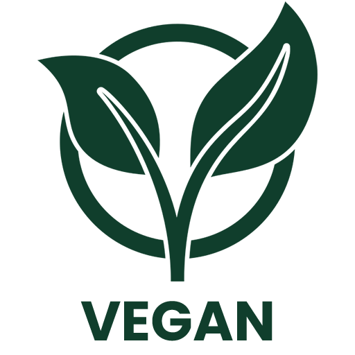 Green leaf icon with the word 'VEGAN' underneath.
