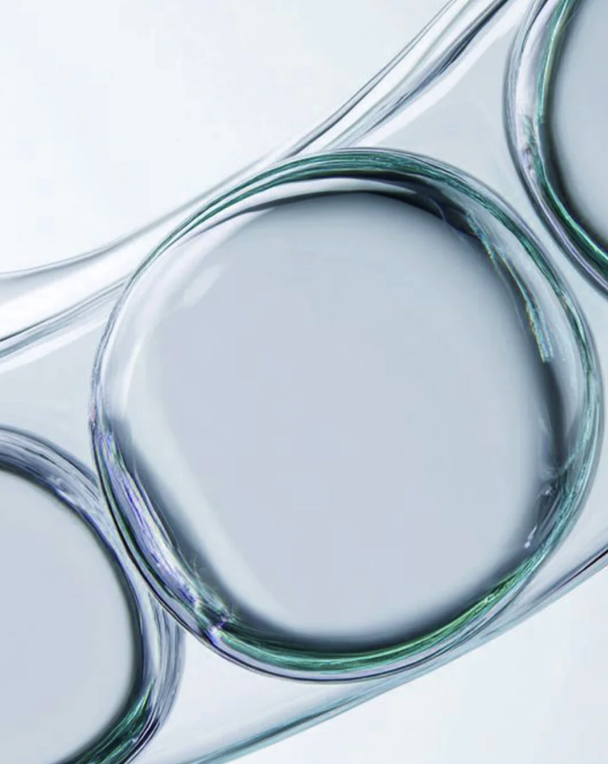 Close-up of transparent overlapping bubbles in a liquid.
