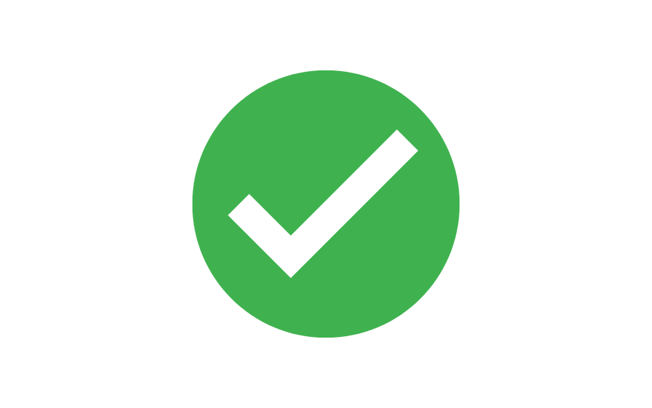 Green circle with a white checkmark in the center.