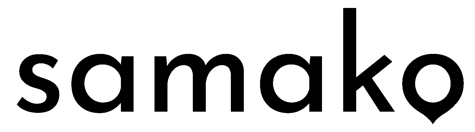 The word 'samako' in black lowercase letters on a green background. The final 'o' is a map pin icon.