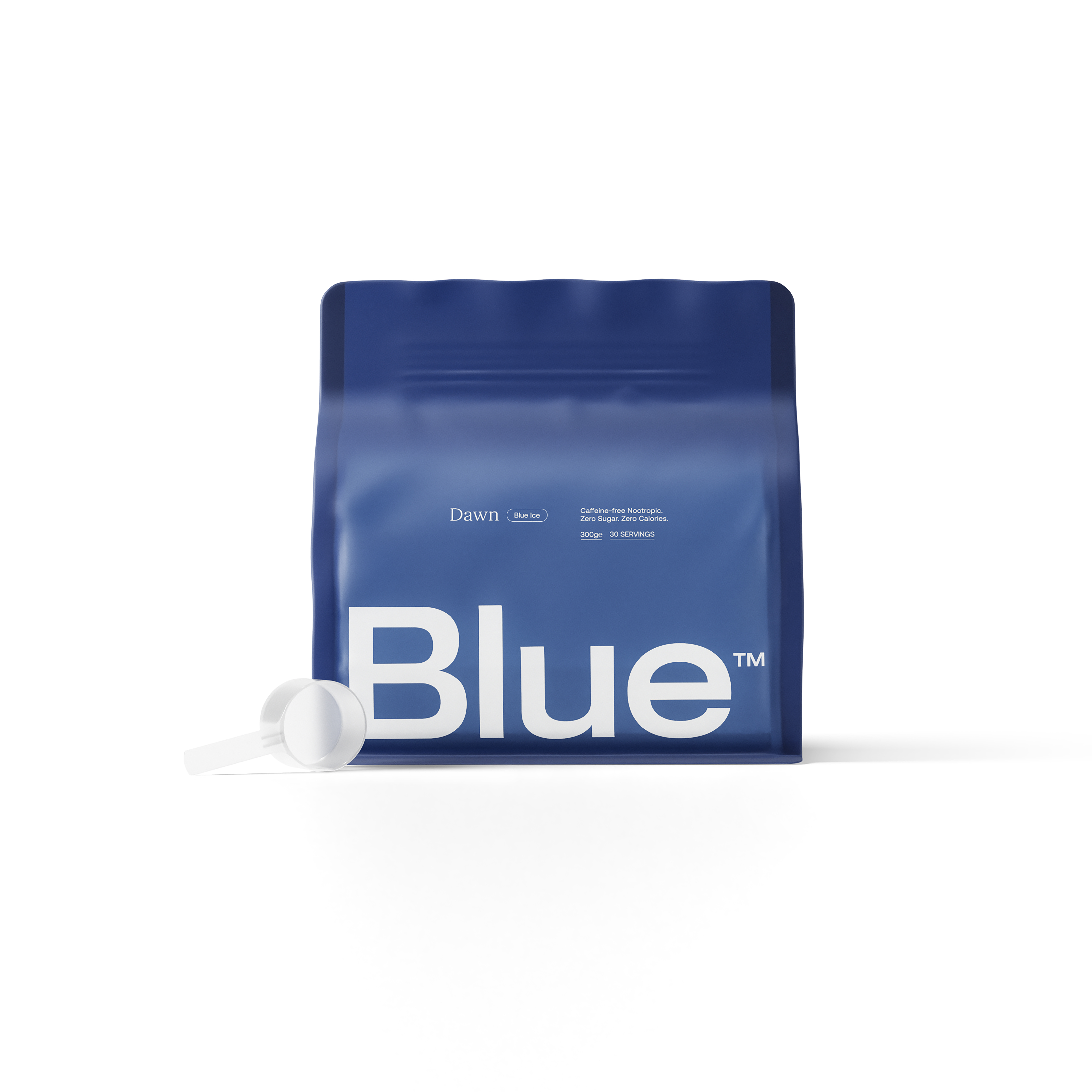 Blue packaging with a white scoop, labeled 'Dawn Blue' and 'Blue'.