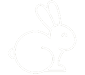 Simple white line drawing of a rabbit on a black background.