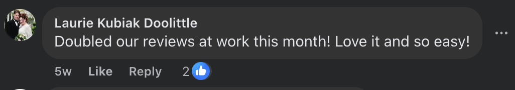 Facebook comment about doubling work reviews this month.