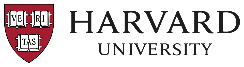 The logo for Harvard University, featuring its crimson Veritas shield and the university name in black text.