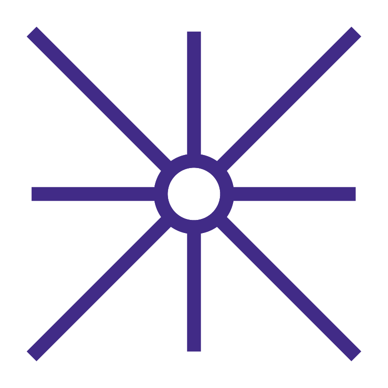 Purple eight-pointed star on a white background.