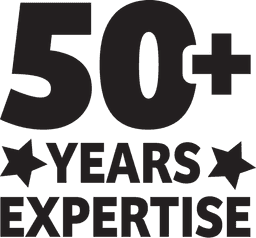 Text reading '50+ Years Expertise' with stars.