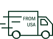 A dark green line icon of a moving truck on a green background.