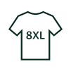A dark green, pixelated icon of a t-shirt with '8XL' written on the chest.