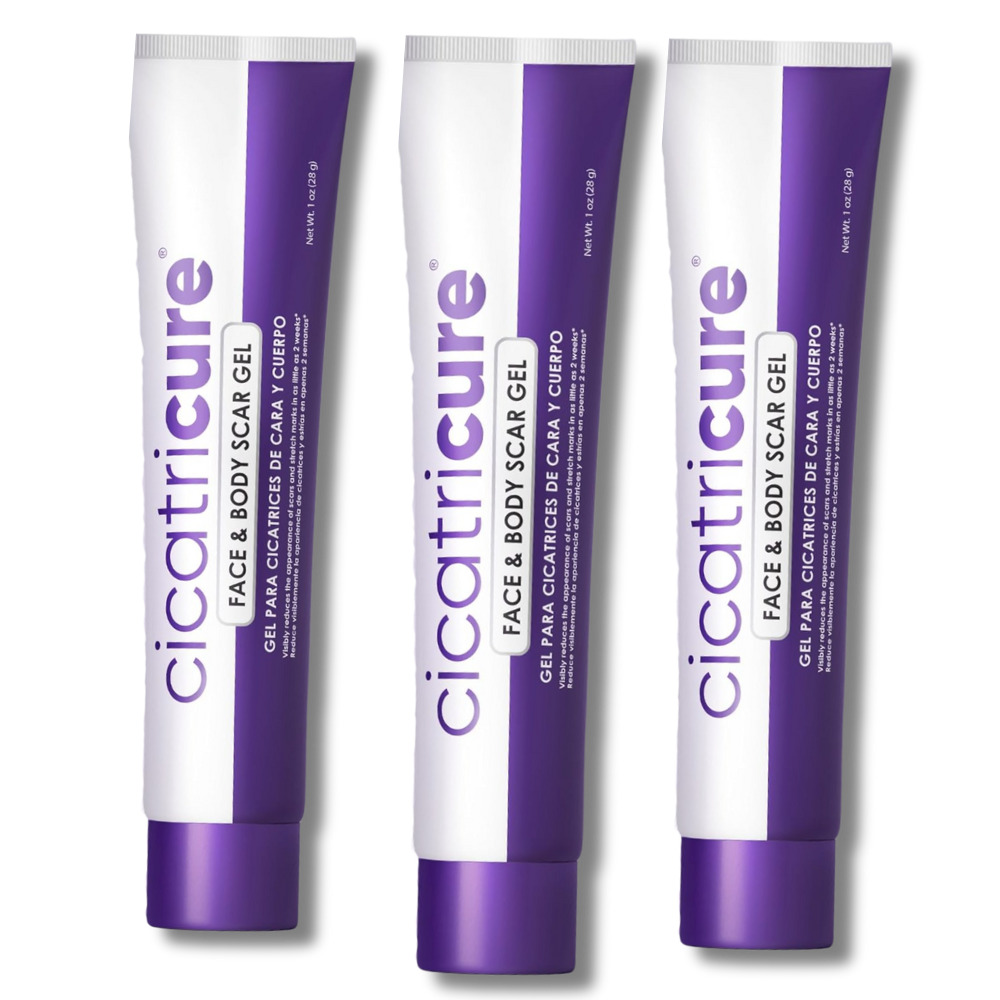 Three tubes of Cicatricure Face & Body Scar Gel.
