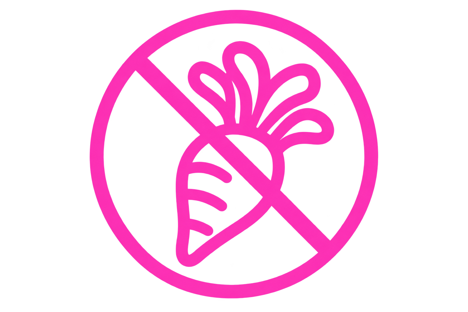 A pink icon on a black background shows a carrot inside a crossed-out circle.