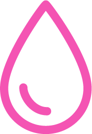 A pink icon of a teardrop or droplet with a curved line inside.