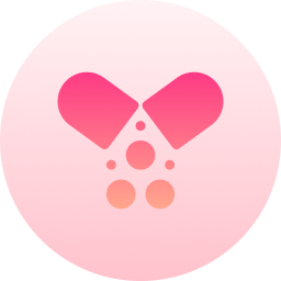 A circular pink icon of an open medicine capsule with its contents spilling out.