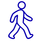 A blue outline icon of a person walking.