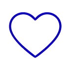 A simple icon of a heart with a blue outline on a white background.