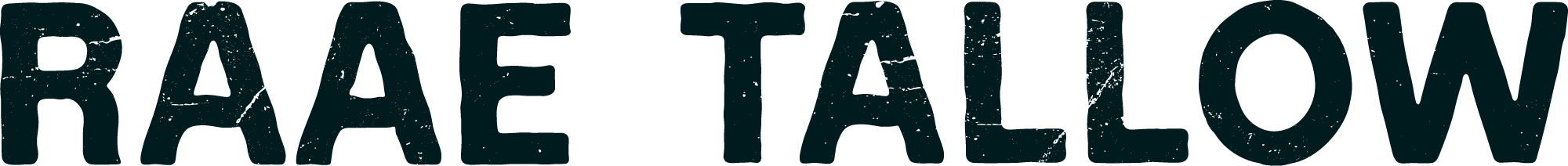 The words 'RAAE TALLOW' in a dark, distressed, all-caps font against a white background.