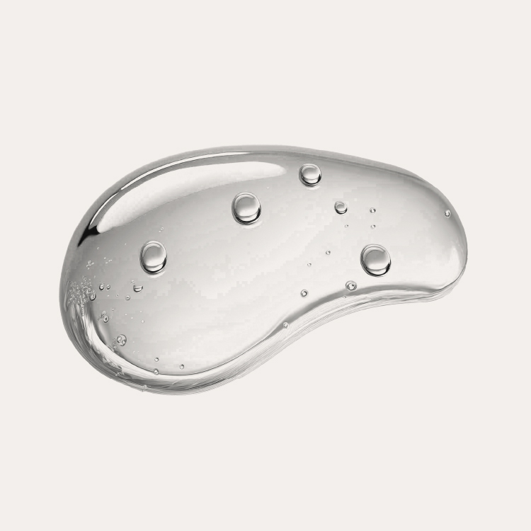 Clear gel blob with air bubbles on a white background.