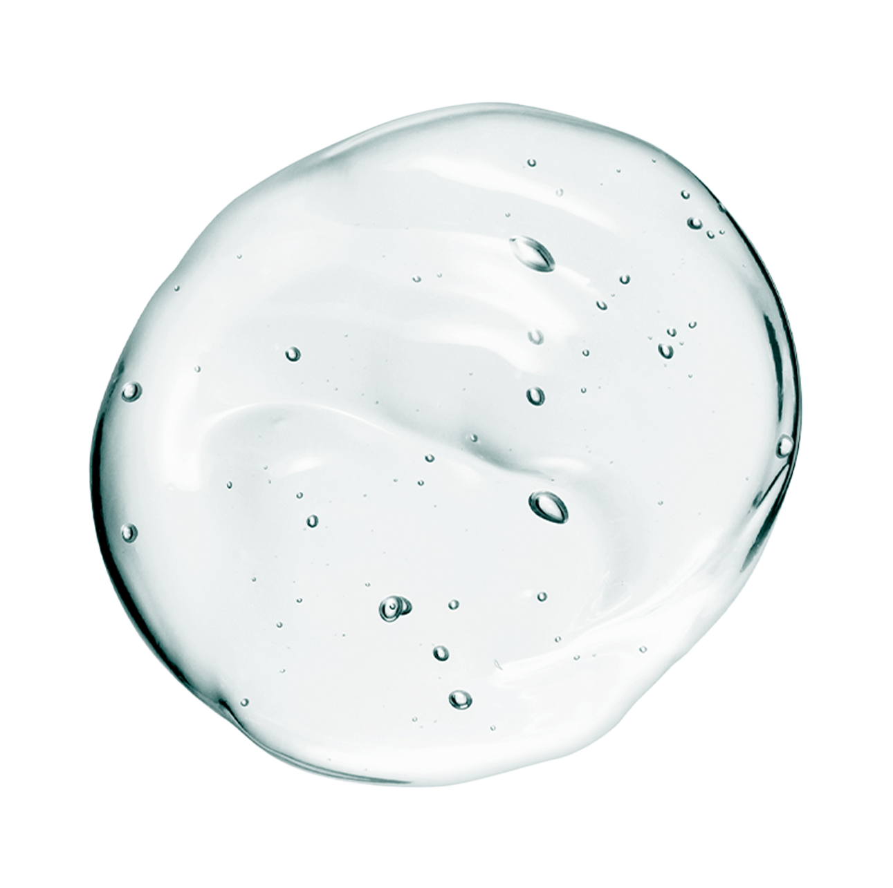 Clear gel with air bubbles on a white background.