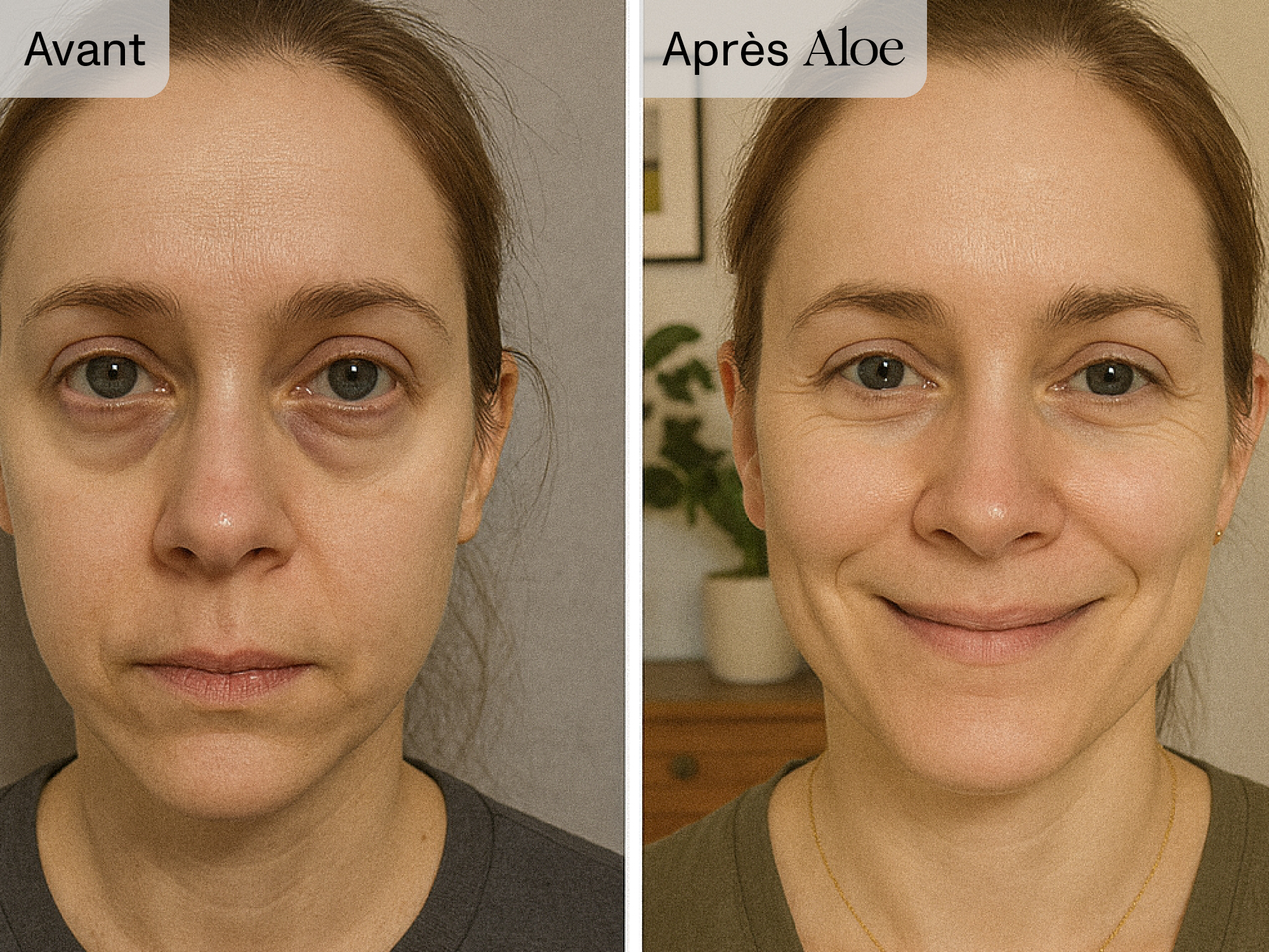 Before and after comparison of a woman's face with improved appearance.