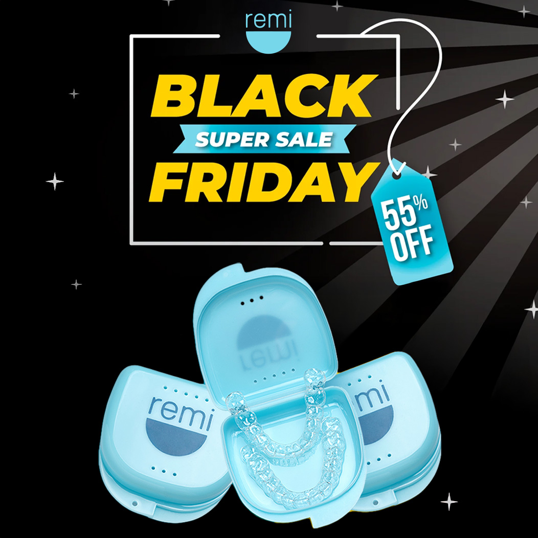 Black Friday sale advertisement with dental guards and 55% off tag.