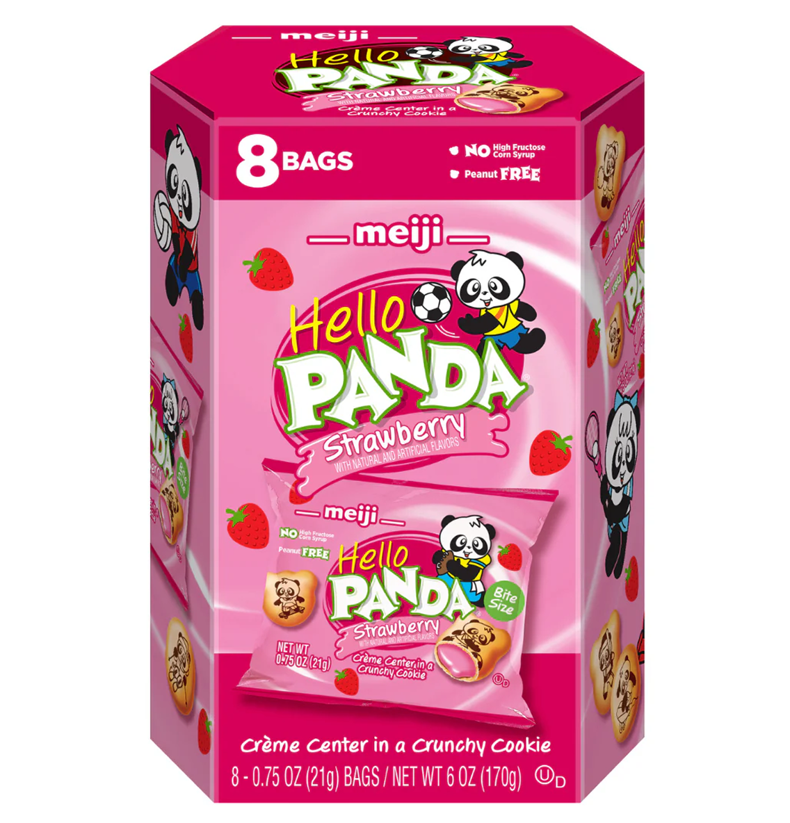 Pink Hello Panda box featuring strawberry creme-filled cookies.