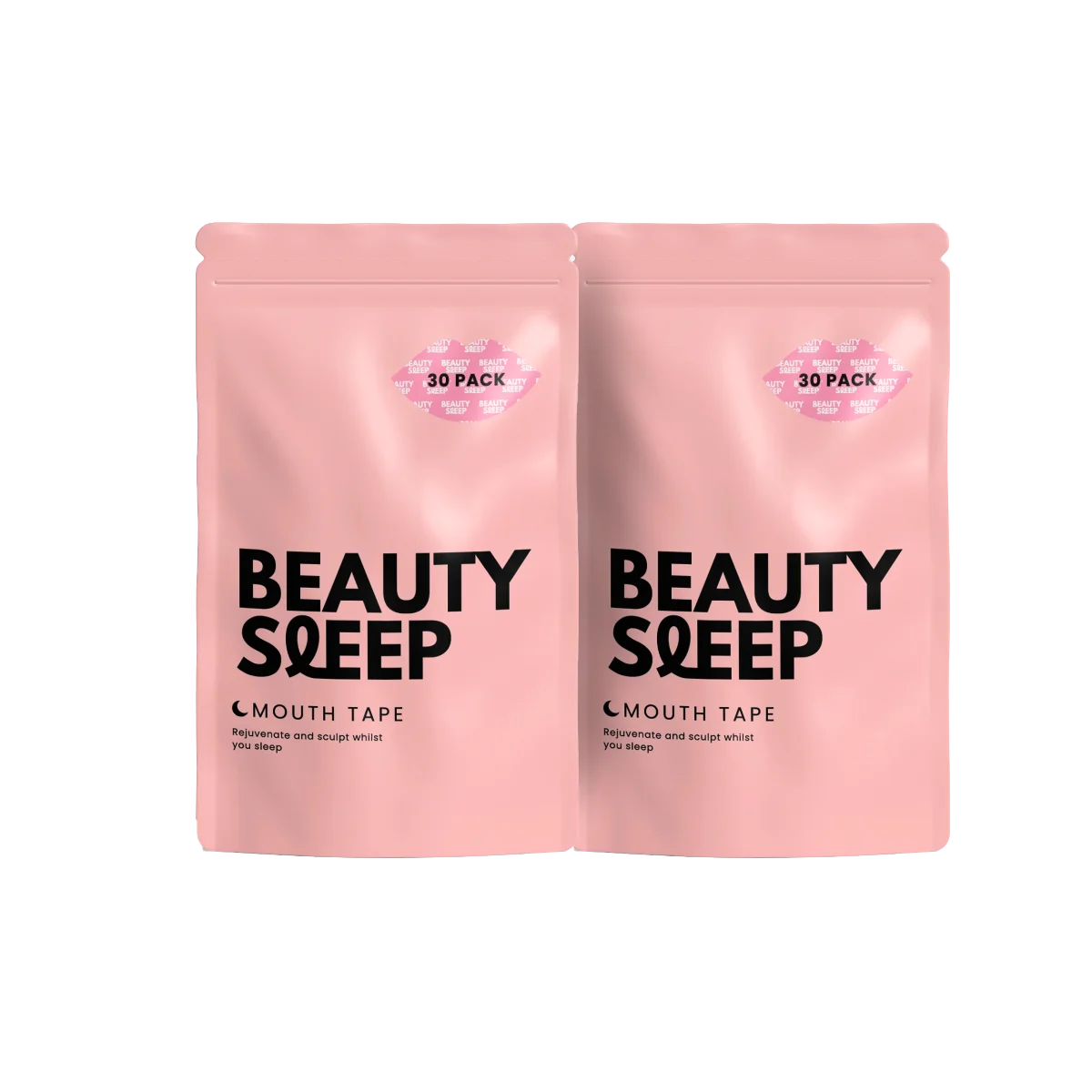 Two pink packages labeled 'Beauty Sleep Mouth Tape' with a 30 pack sticker.