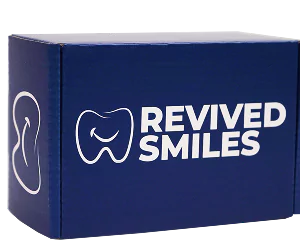 Blue box with 'Revived Smiles' and a tooth logo.