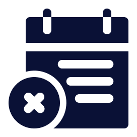 Dark blue calendar icon with a cross symbol.