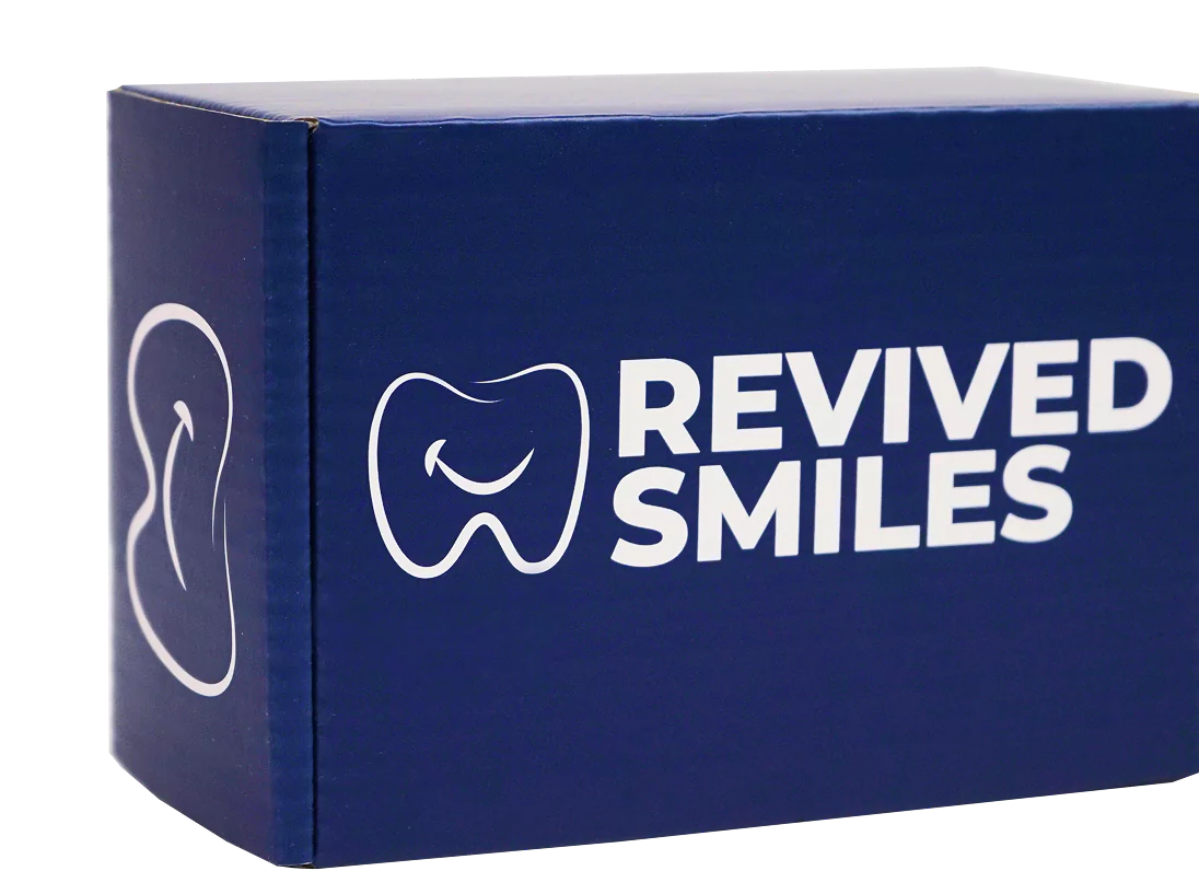 Blue box with 'Revived Smiles' and a tooth logo.