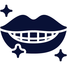 Illustration of a smiling mouth with sparkles around it.