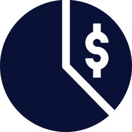 Dark blue pie chart with a dollar sign on one segment.