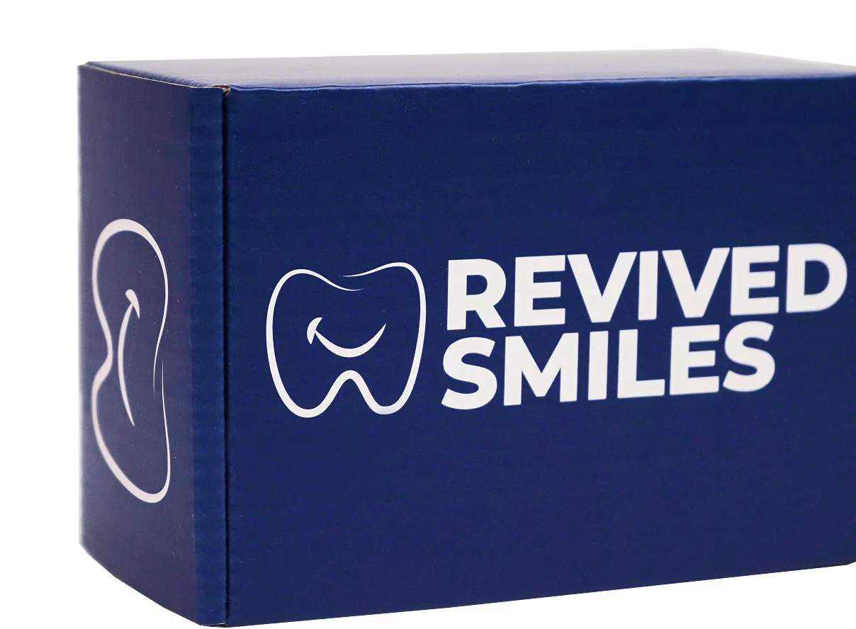 Blue box with 'Revived Smiles' and a tooth logo.