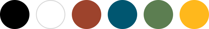 Five colored circles: white, brown, blue, green, and yellow on a black background.