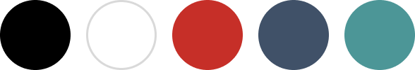Four colored circles: white, red, blue, and teal on a white background.