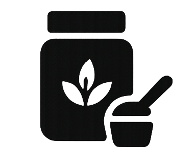 Silhouette of a jar with a leaf and a spoon beside a bowl.